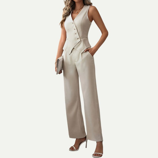 Ensemble Élégant Gilet et Pantalon Évasé pour Femme