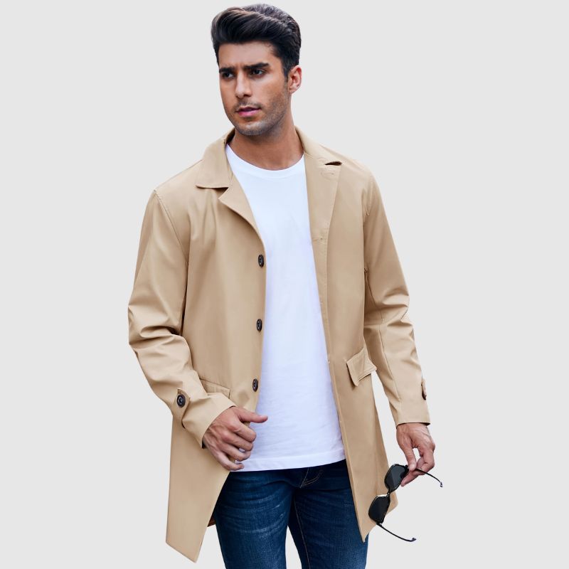 Manteau Trench à Col Revers et Manches Longues pour Homme