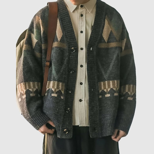 Cardigan Tricoté à Motif Géométrique pour Homme