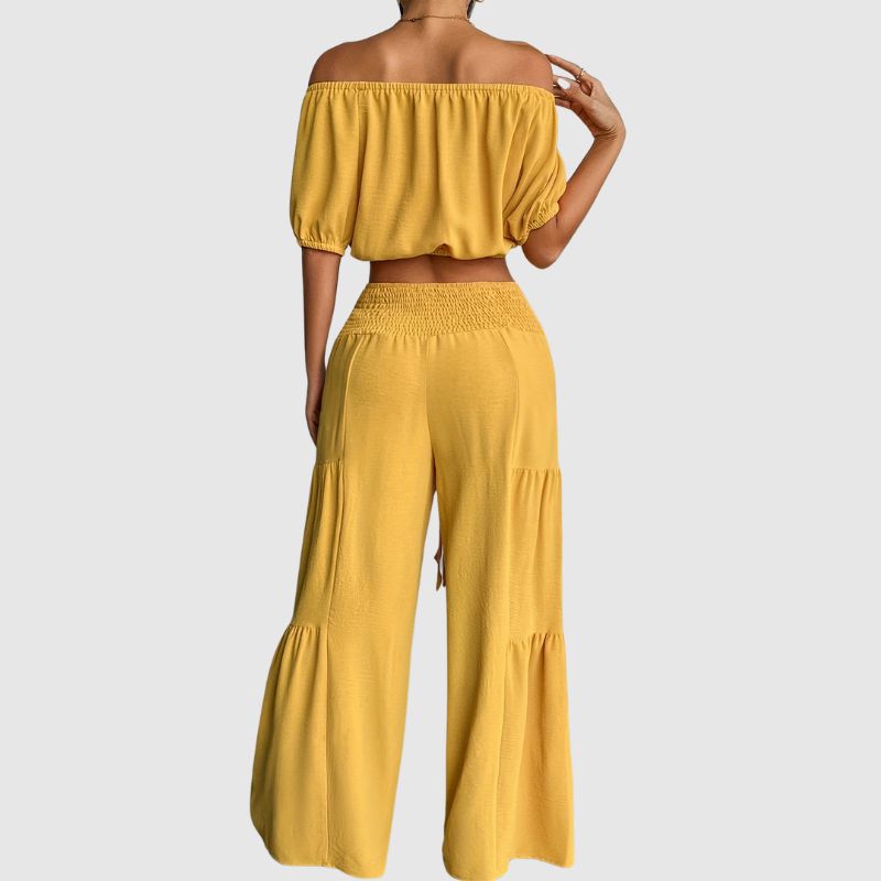 Ensemble Top Épaules Dénudées et Pantalon Fluide pour Femme