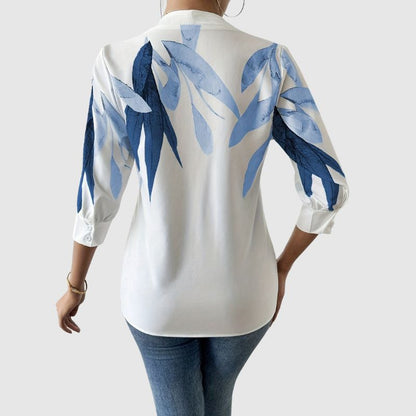 Blouse à Col V avec Imprimé Feuilles pour Femme