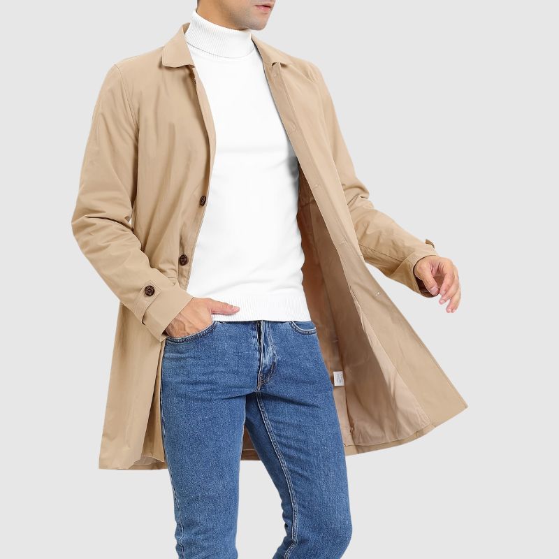 Manteau Trench à Col Revers et Manches Longues pour Homme