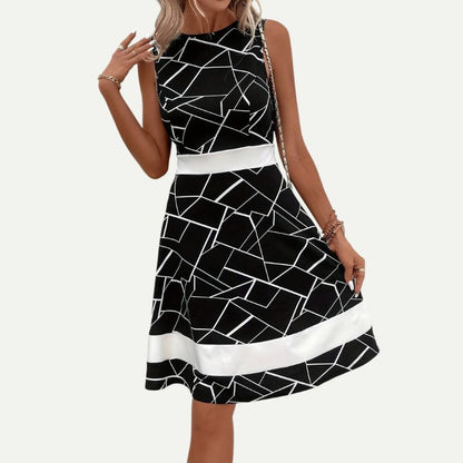 Robe Midi Évasée à Imprimé Géométrique pour Femme