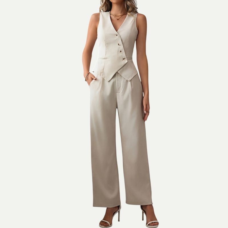 Ensemble Élégant Gilet et Pantalon Évasé pour Femme