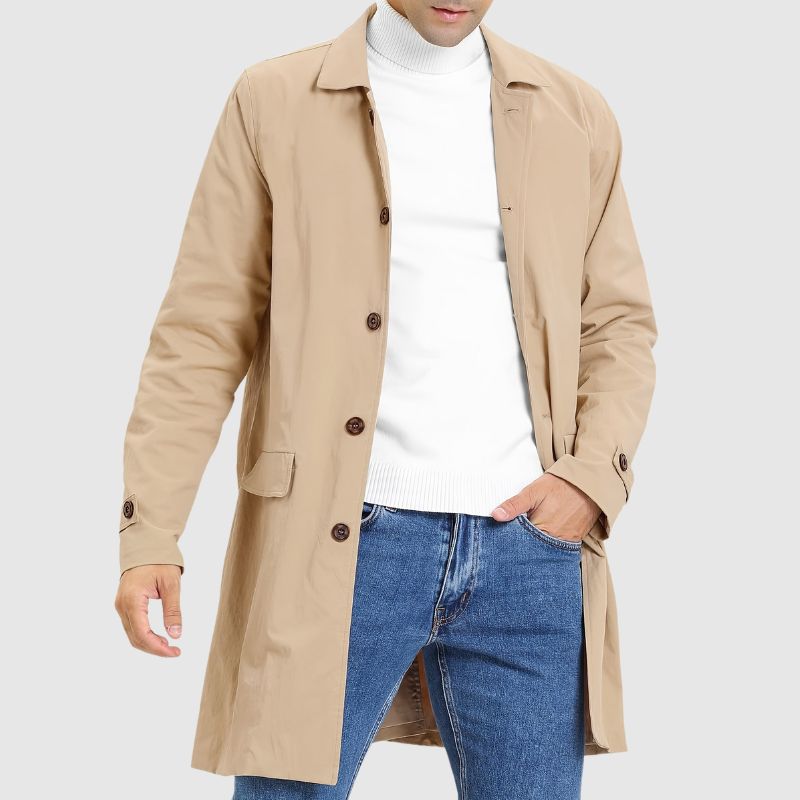 Manteau Trench à Col Revers et Manches Longues pour Homme