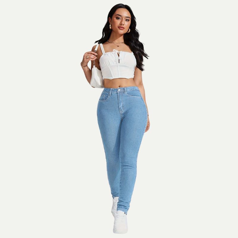 Jean Skinny Extensible Taille Mi-Haute pour Femme